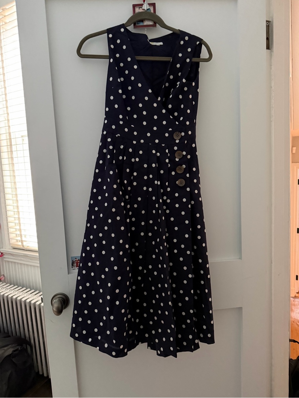 Boden Navy Blue Polka Dot Midi Dress with White Dots